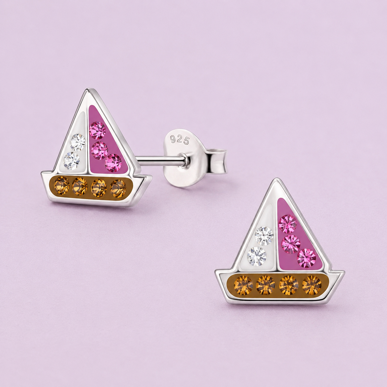Little Sailboat Gift Sterling Silver Crystal Stud Earrings for girls