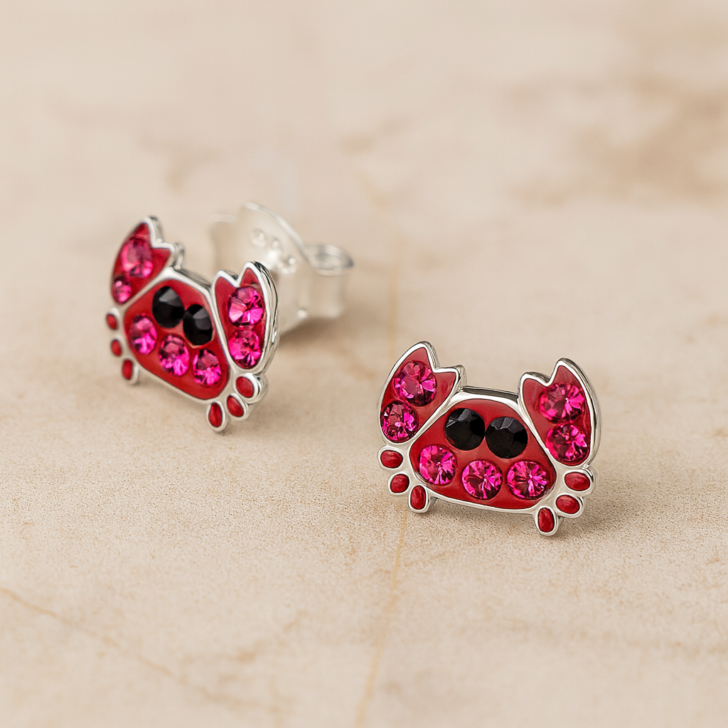 Red Crab Stud Earrings | Sterling Silver