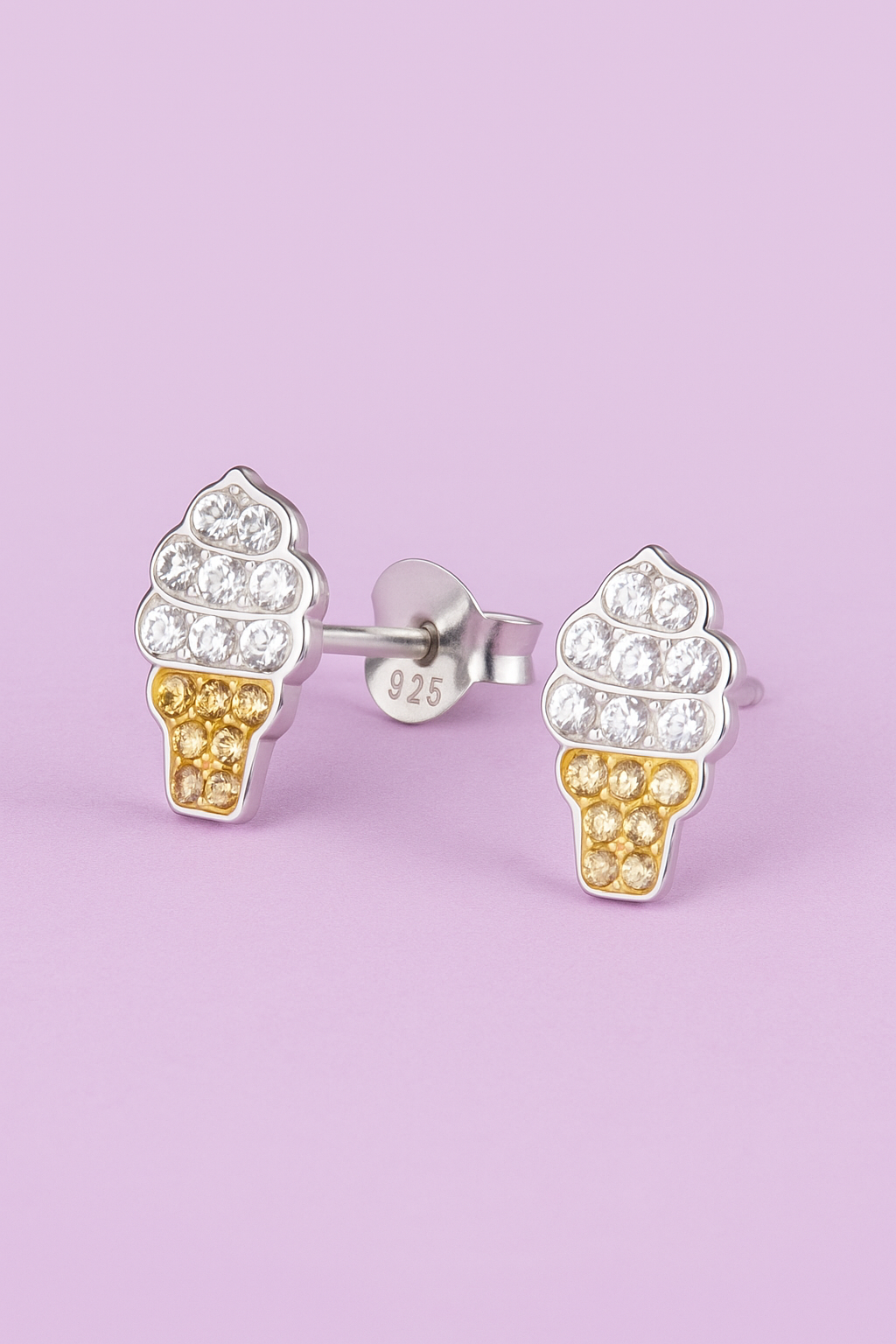 Vanilla Swirl Ice Cream Cone Stud Earrings | Sterling Silver