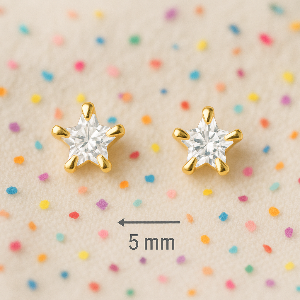 Star Stud Earrings | Sterling Silver 14k Gold Plated Zirconia 5mm