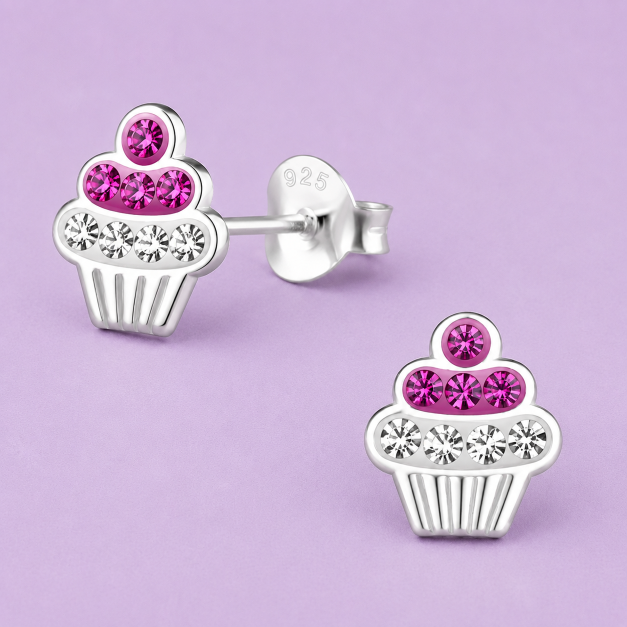 Sterling Silver Double Strawberry Cupcake Stud Earrings
