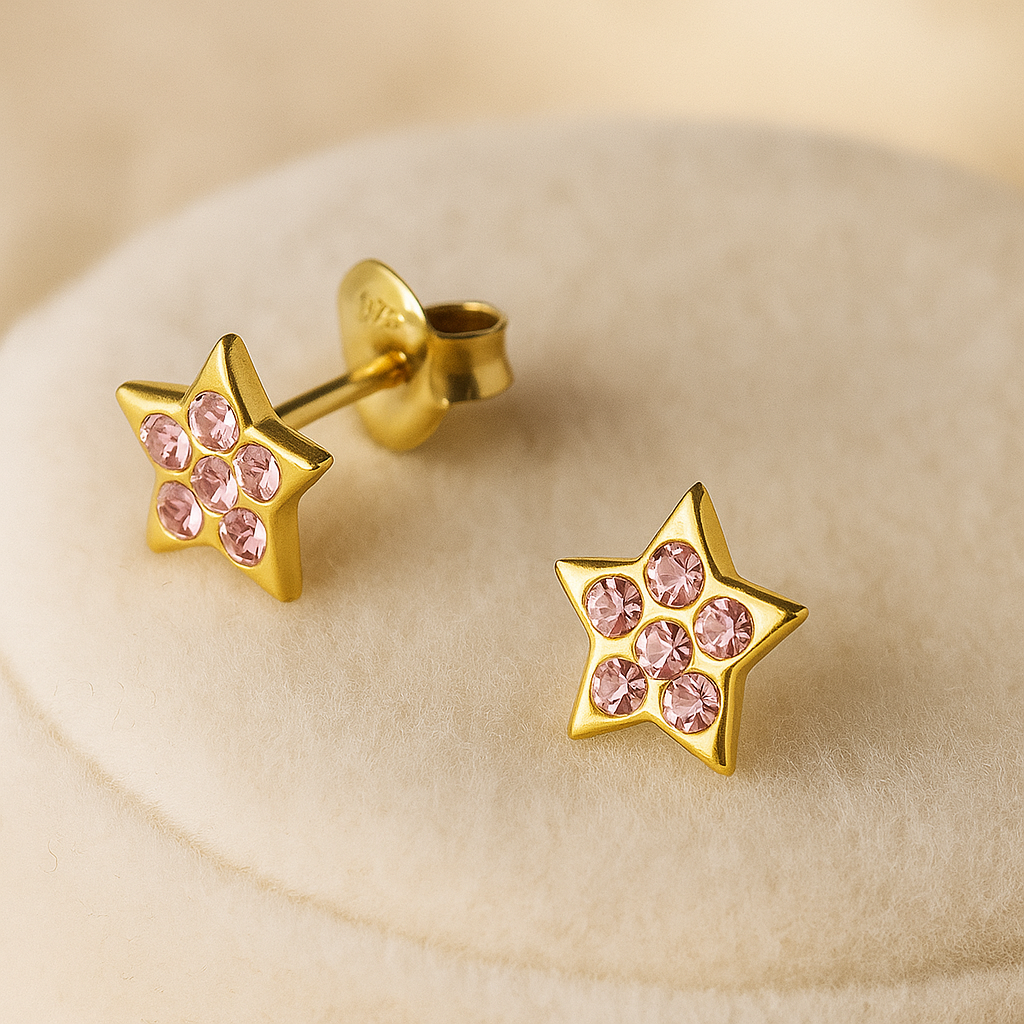 Light Pink Iridescent Gold Star Stud Earrings | Sterling Silver 14k Gold Plated