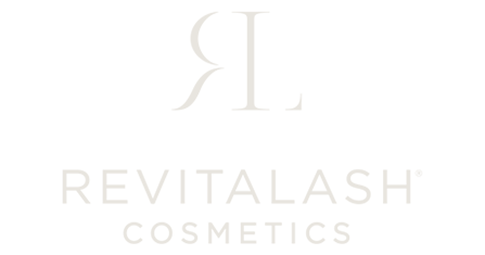 Revitalash Cosmetics logo with stylized 'R' and text in white on a black background.