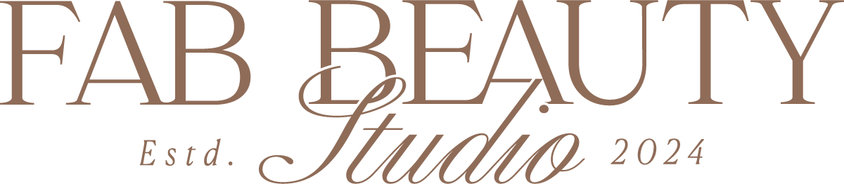 Logo for FAB BEAUTY Studio established in 2024, with stylized text in elegant brown font.