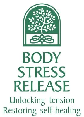Logo featuring a tree and a knot with the words "Body Stress Release" and the tagline "Unlocking tension, Restoring self-healing."