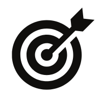 A black icon of a target with an arrow hitting the bullseye.