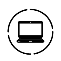 A black and white illustration of a person riding a bicycle.