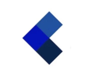 A geometric design with four squares in shades of blue arranged in a tilted square pattern.