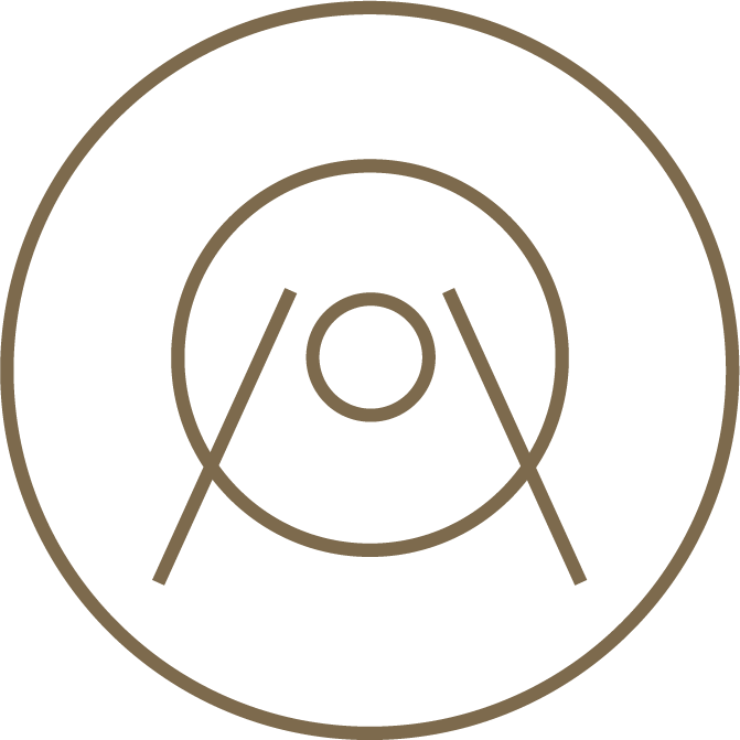 Minimalist icon featuring a set of concentric circles with two angled lines pointing to the middle.