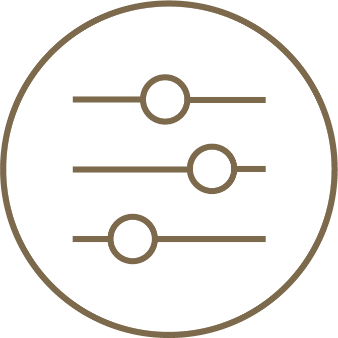 Minimalist icon featuring three straight lines stacked above each other with circles on each line at different positions.