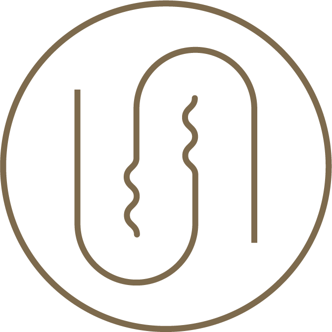 Minimalist icon featuring a stylised letter 'U' with a wavy line inside, enclosed in a circle.