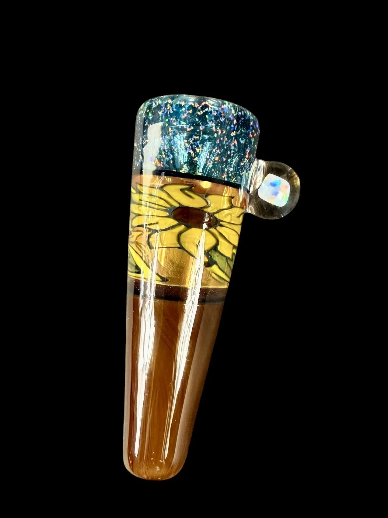 Stained Glass Sunflower Chillum with Blue Crushed Opal