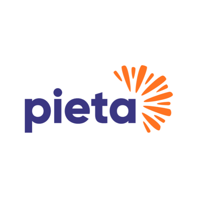 The logo of PETA featuring the word 'peta' in bold dark blue letters with an orange stylized flame or burst design to the right.