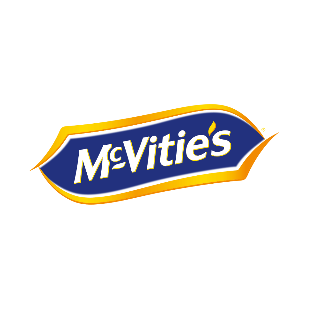 McVitie's logo with blue background and yellow-orange border