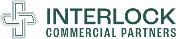 Logo of Interlock Commercial Partners with a black and teal cross symbol and company name