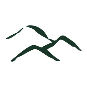 Black and white stylized mountain range with three peaks.