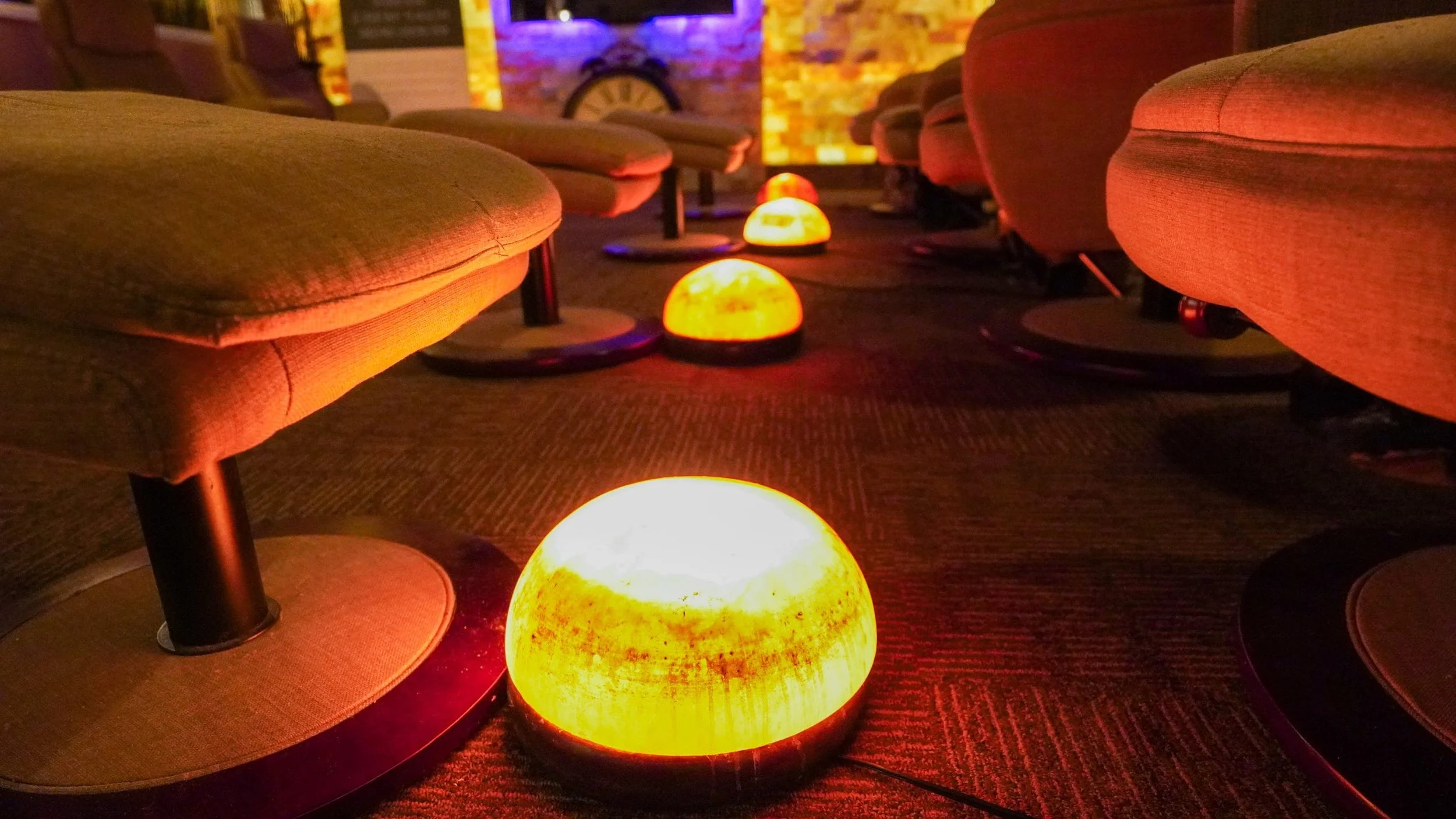 close-up of dome-shaped himalayan salt lamp