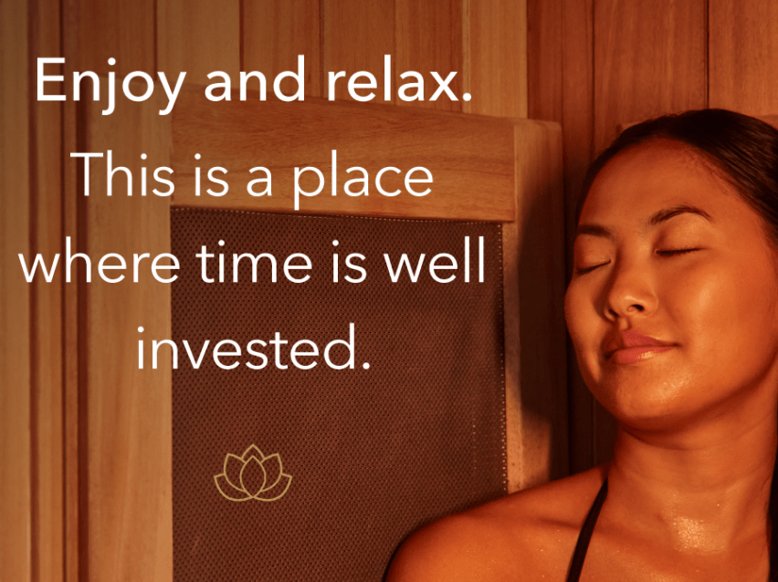 woman relaxing in sauna