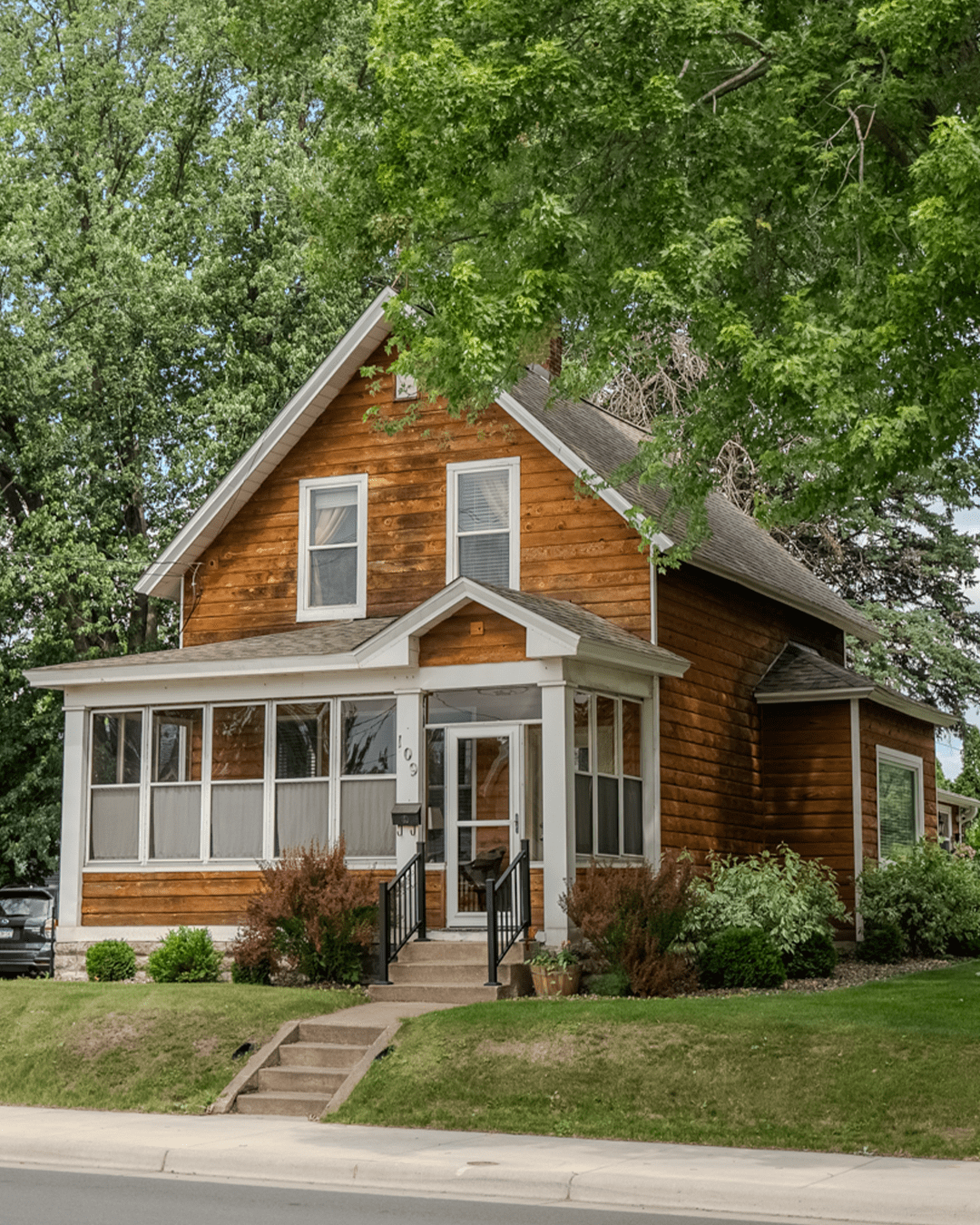 Front view of The Log Cabin home