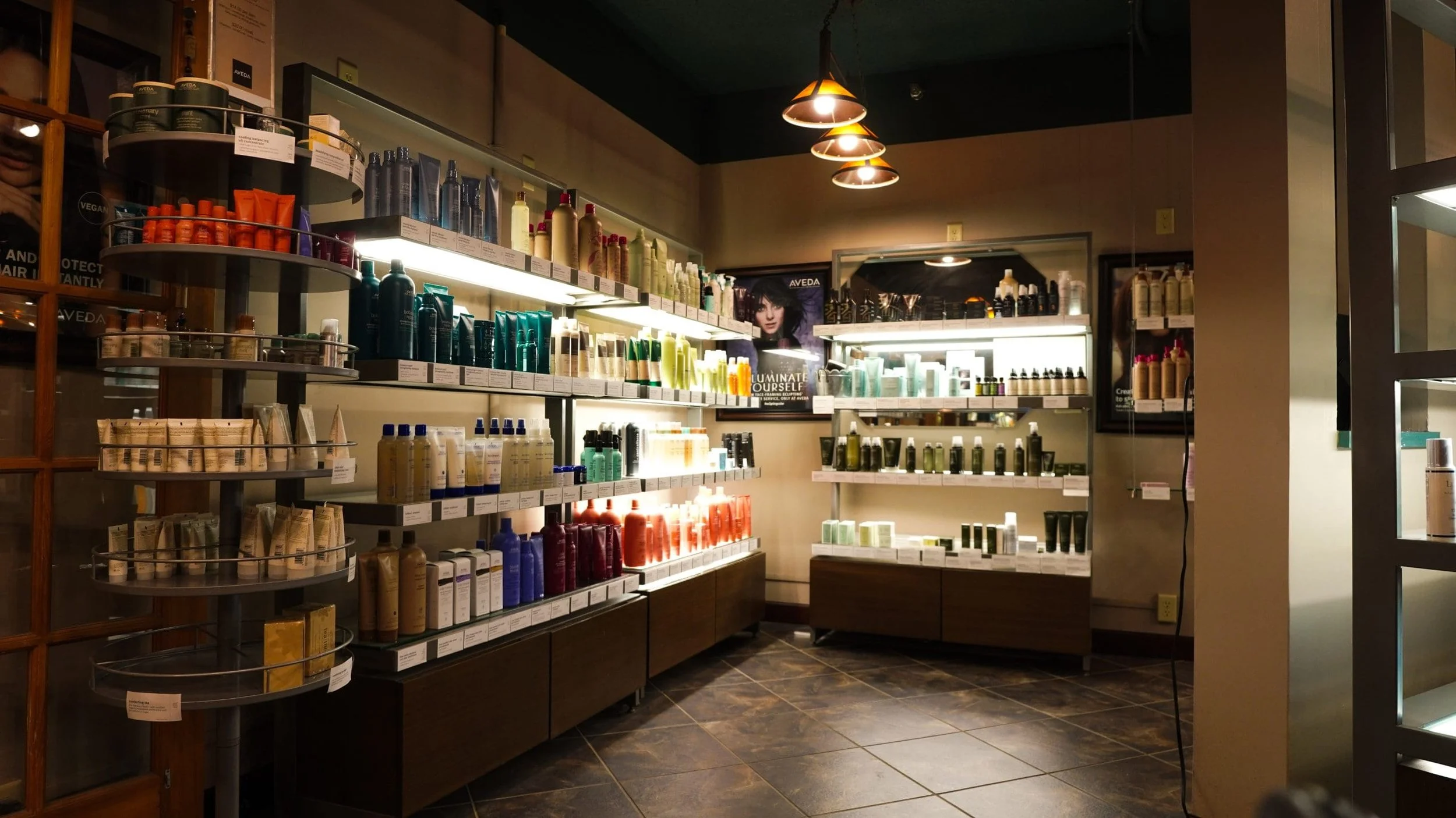 hair products display in salon