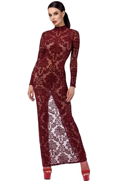 robe fendue en tulle floqué kink royal XS/S/M/L/XL/2XL/3XL