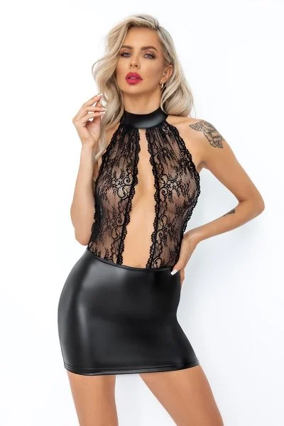 robe courte wetlook et dentelle M/XL/2XL/3XL