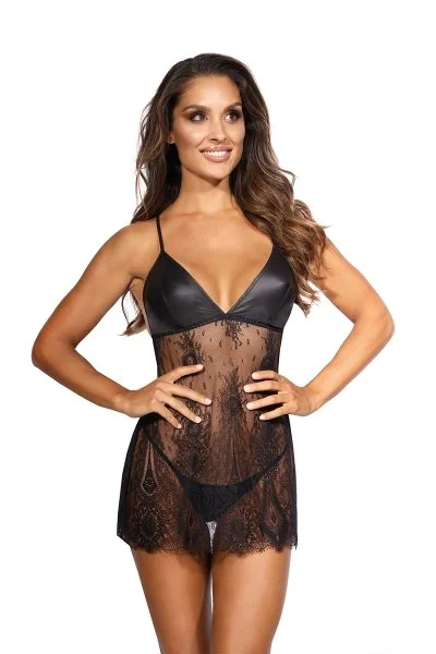 nuisette dentelle et wetlook noir L/XL