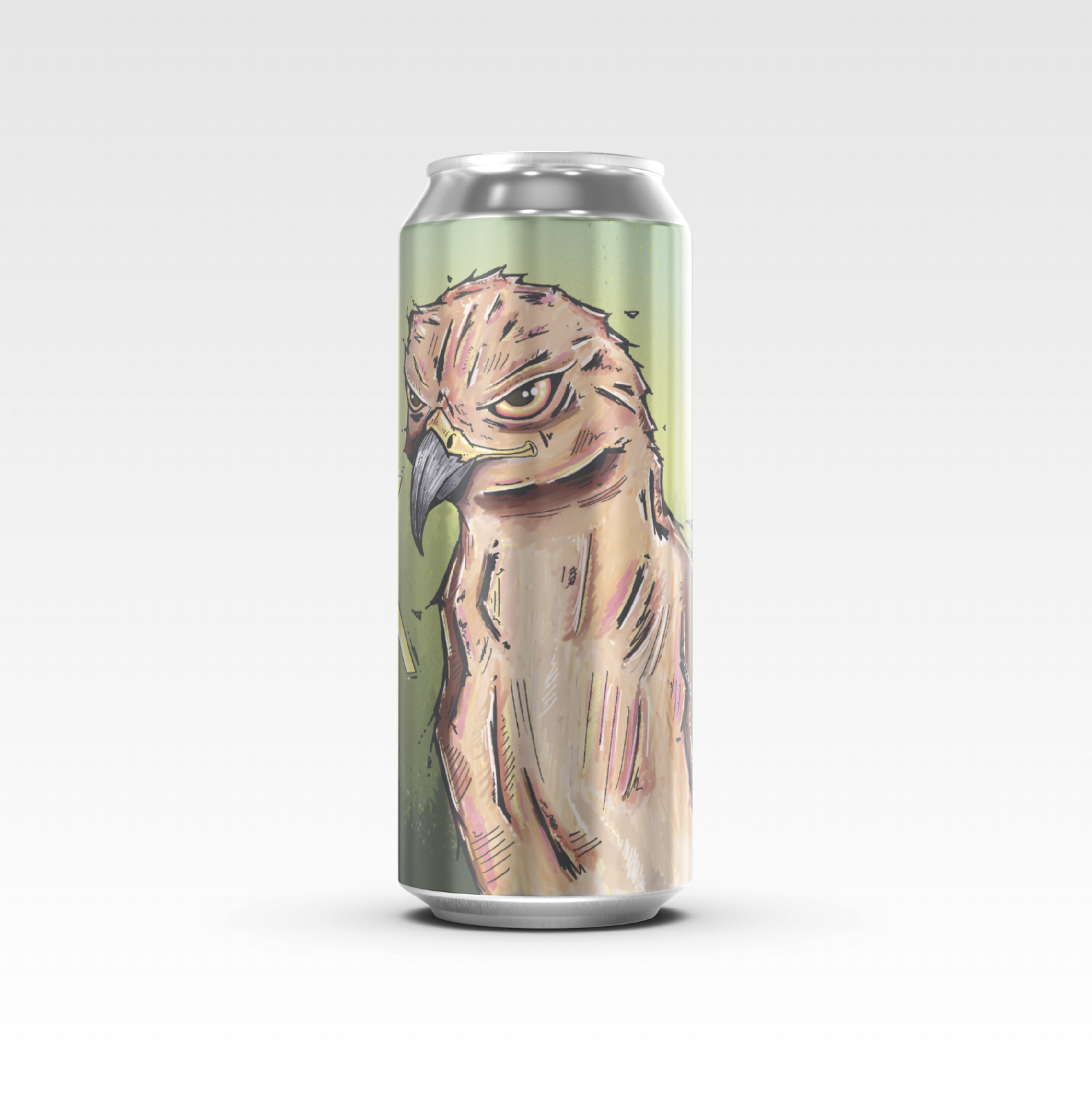 Can art, angle two, from the The Hawk label art for Hawk Mountain Brewery