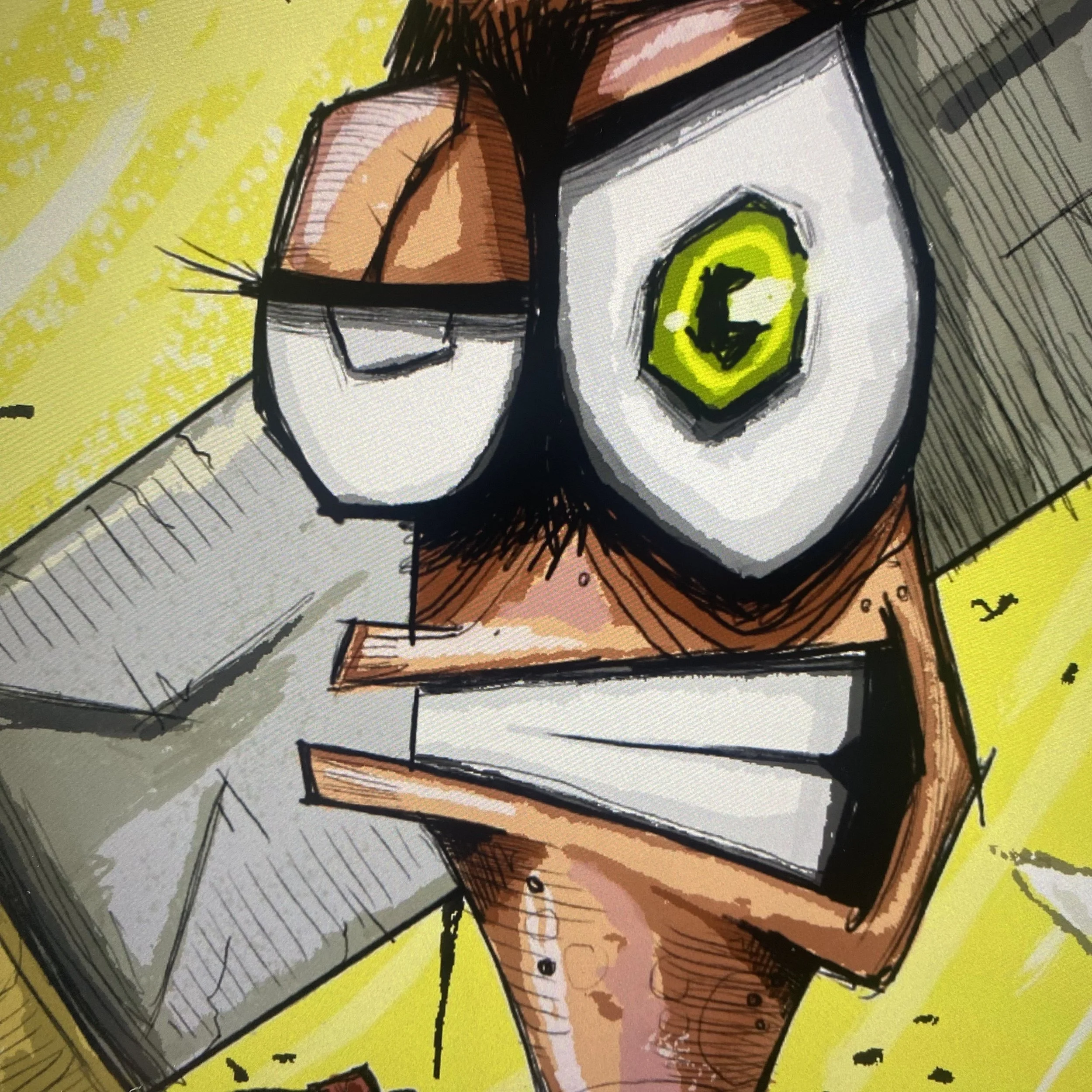 Zoomed in on the character's face from the Earthworm Jim digital illustration