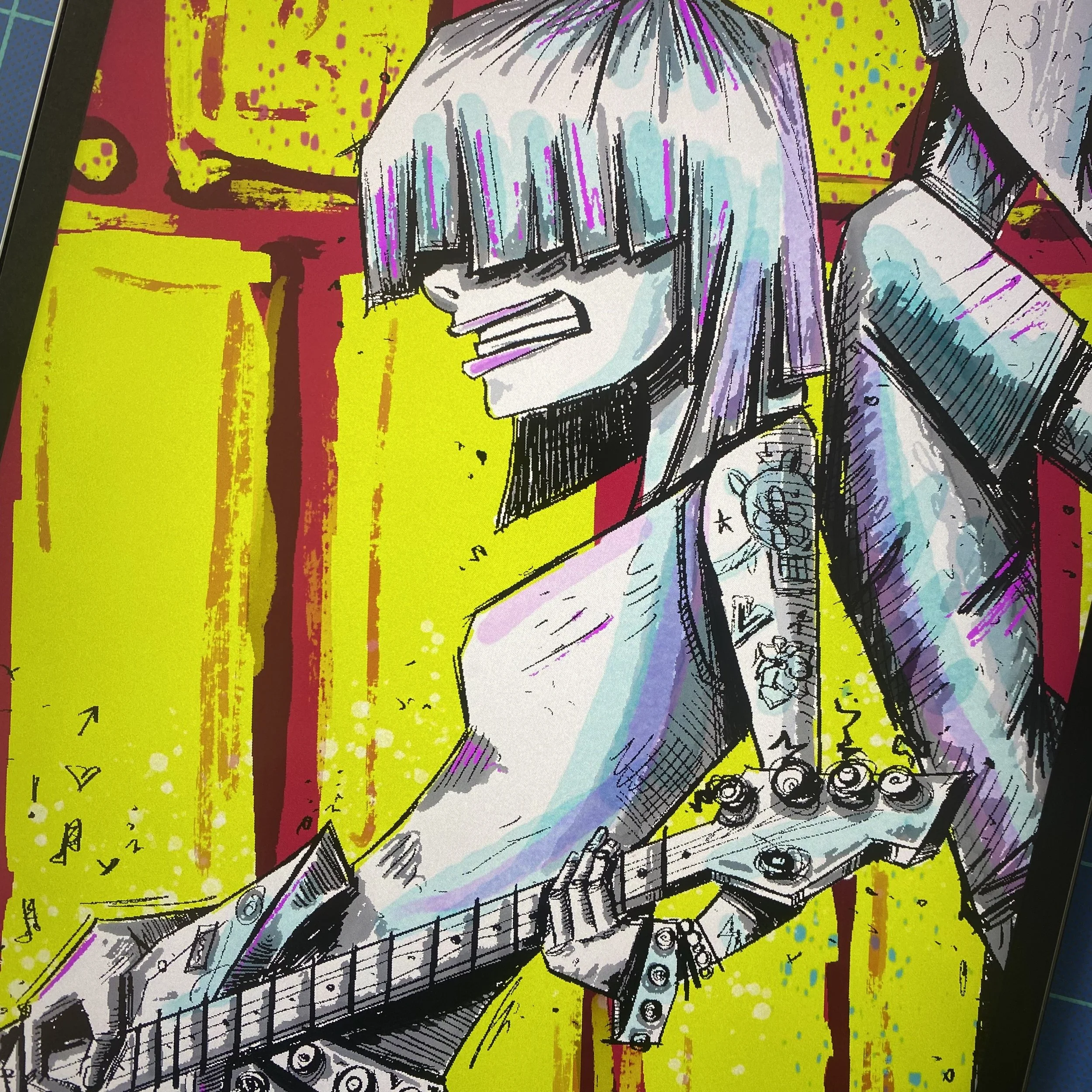 The full Stay Punk digital illustration zoomed in on the bassist