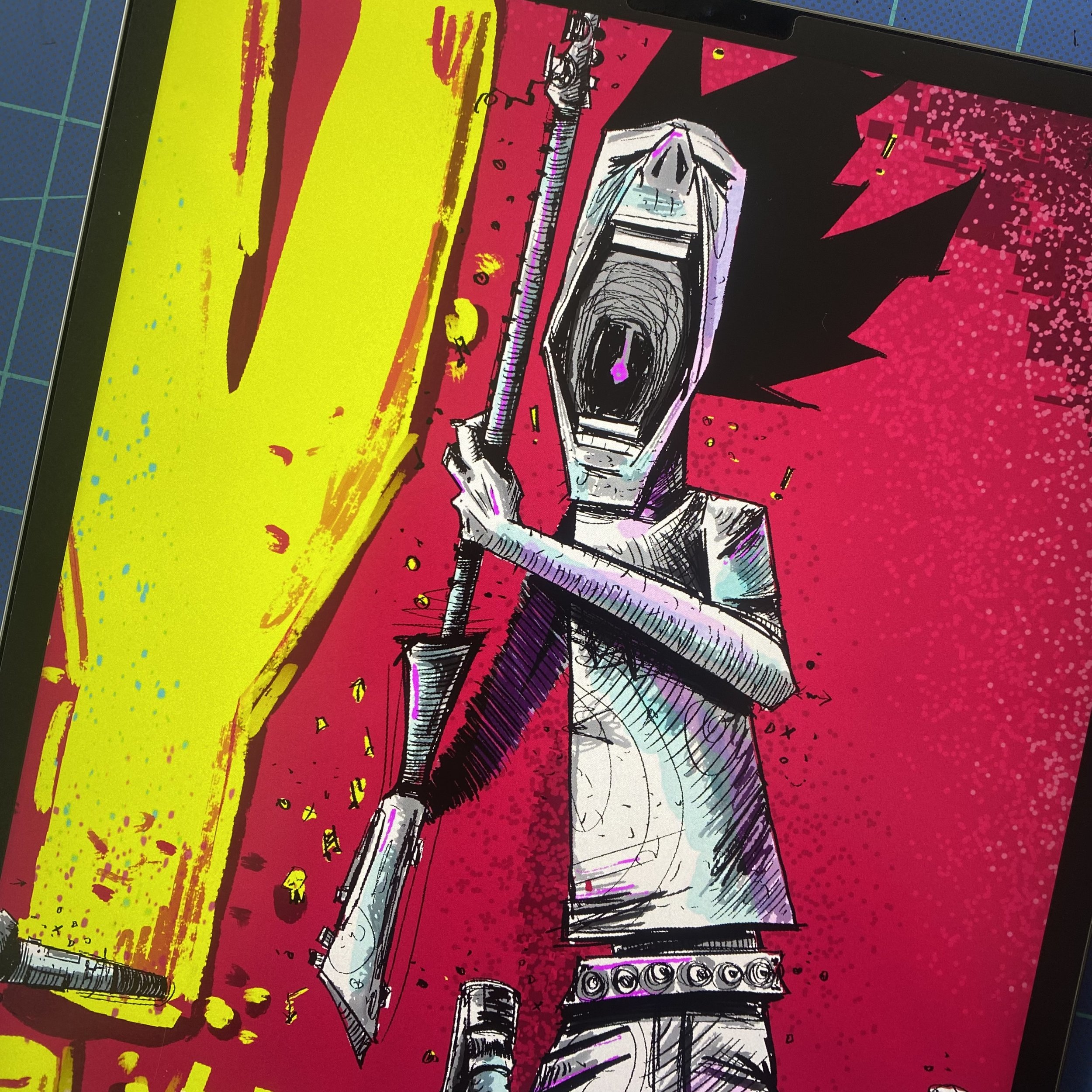 The full Stay Punk digital illustration zoomed in on the leaping guitar player