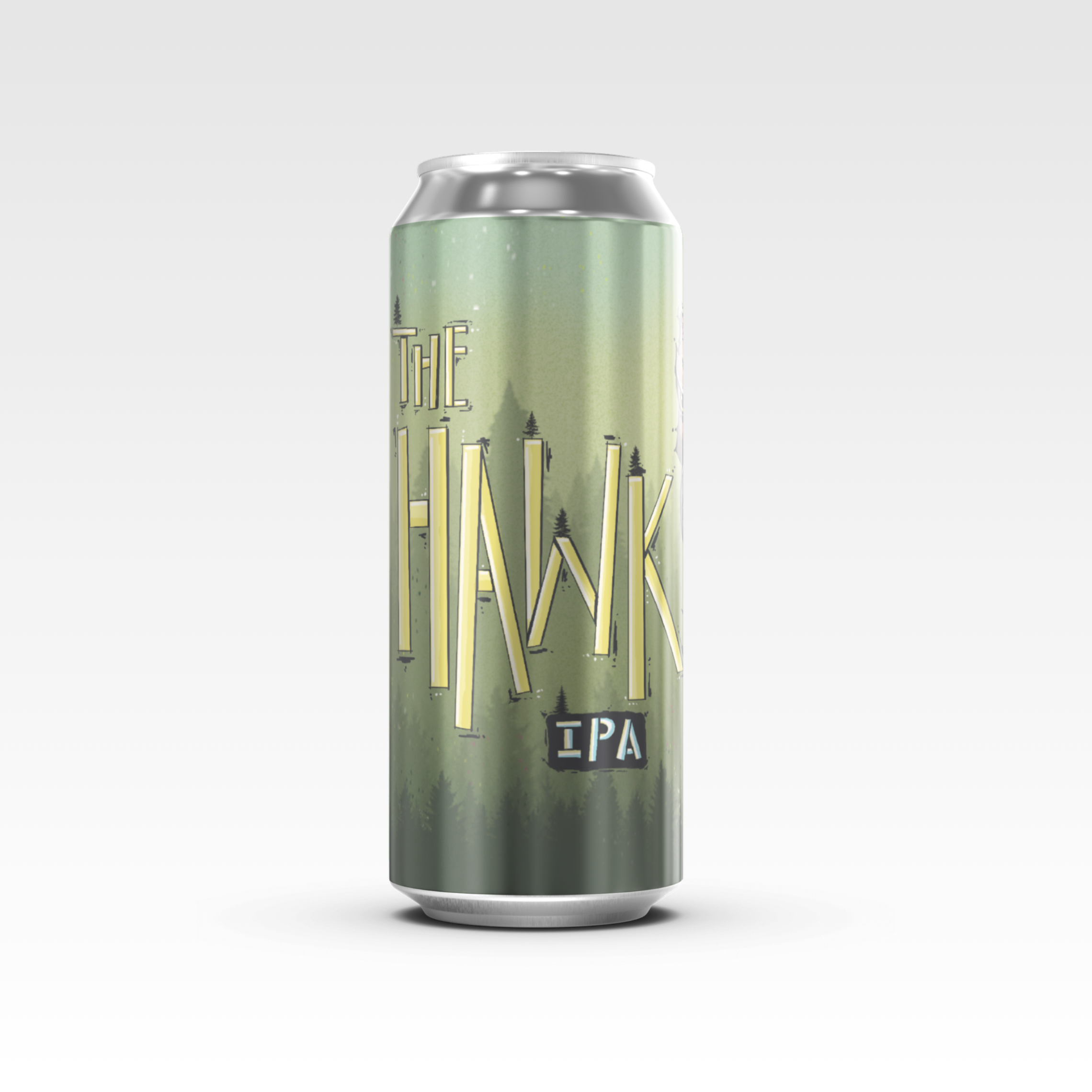 Can art, angle one, from the The Hawk label art for Hawk Mountain Brewery