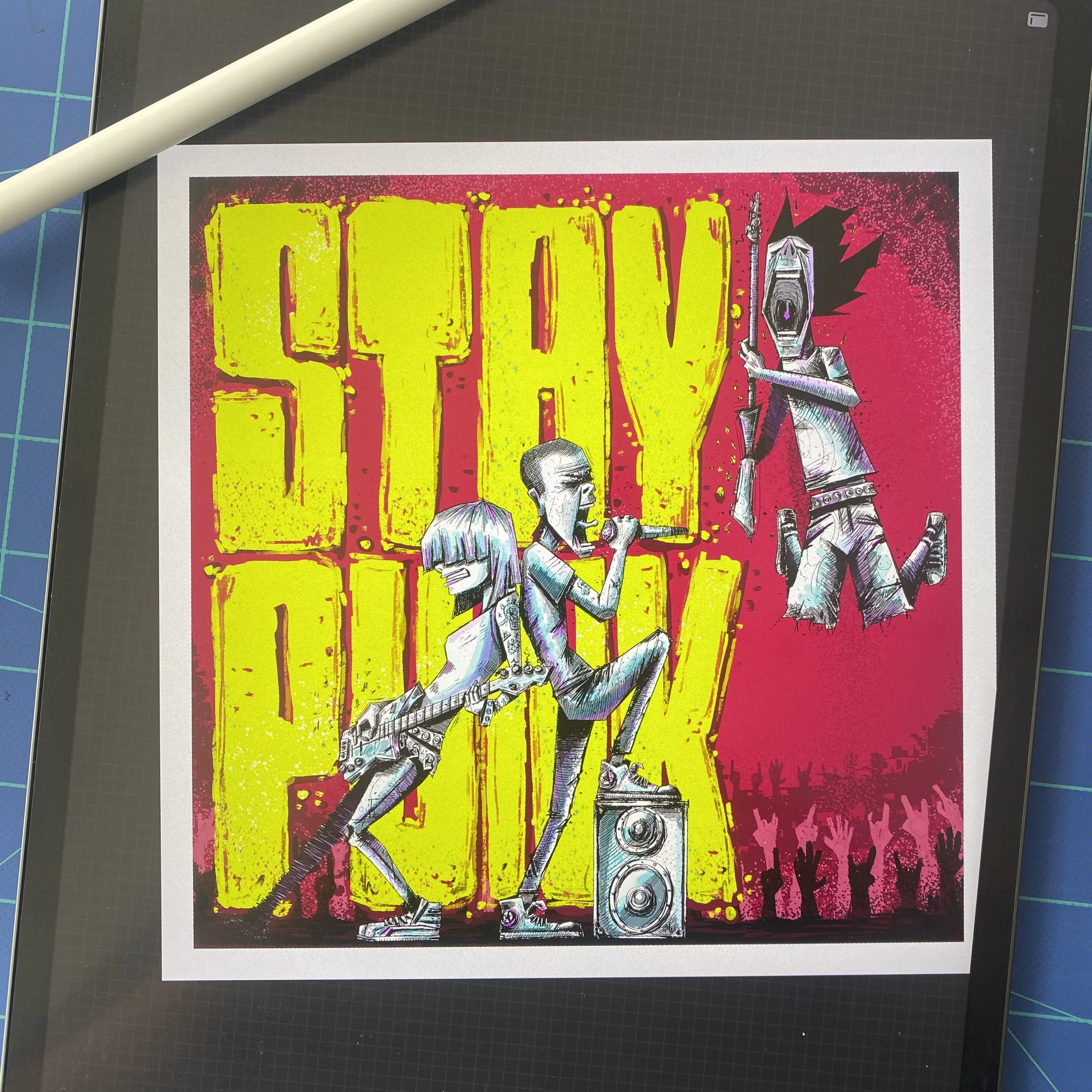 The full Stay Punk digital illustration with iPad