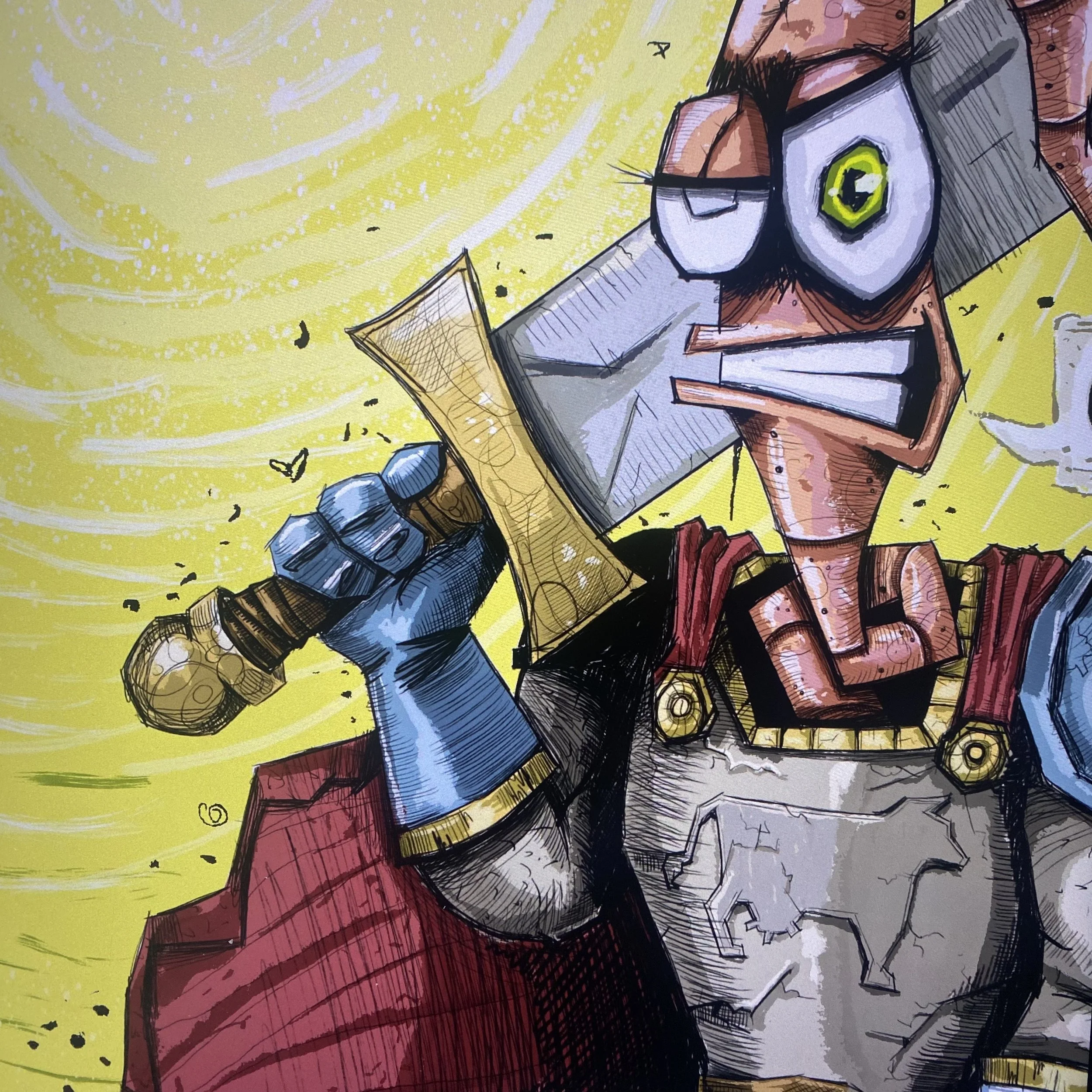 Zoomed in on the sword from the Earthworm Jim digital illustration