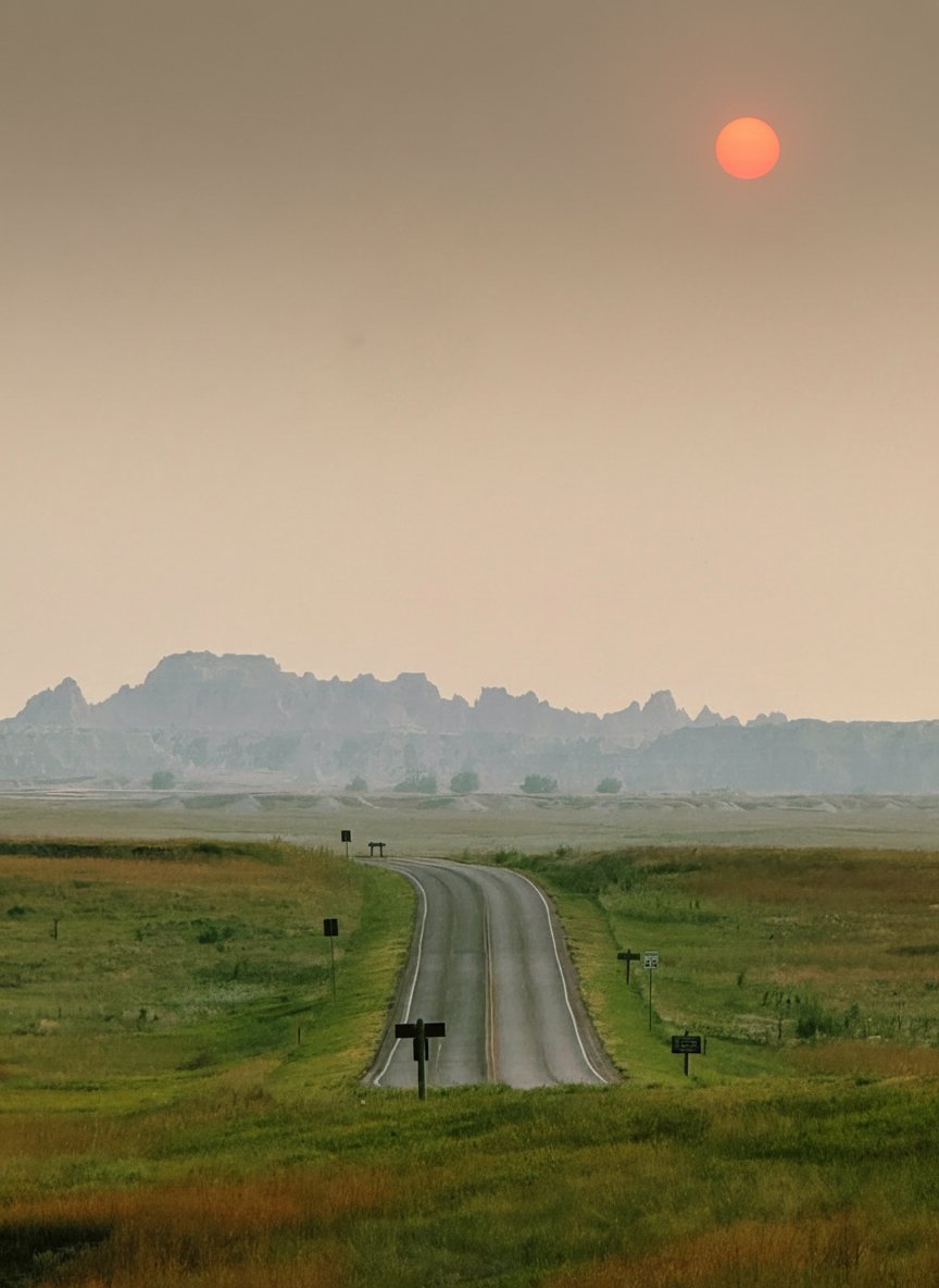 badlandsmokeyroadredsun.jpg