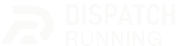 Dispatch Running logo with a stylized letter R and the words 'Dispatch Running' in white on a black background.