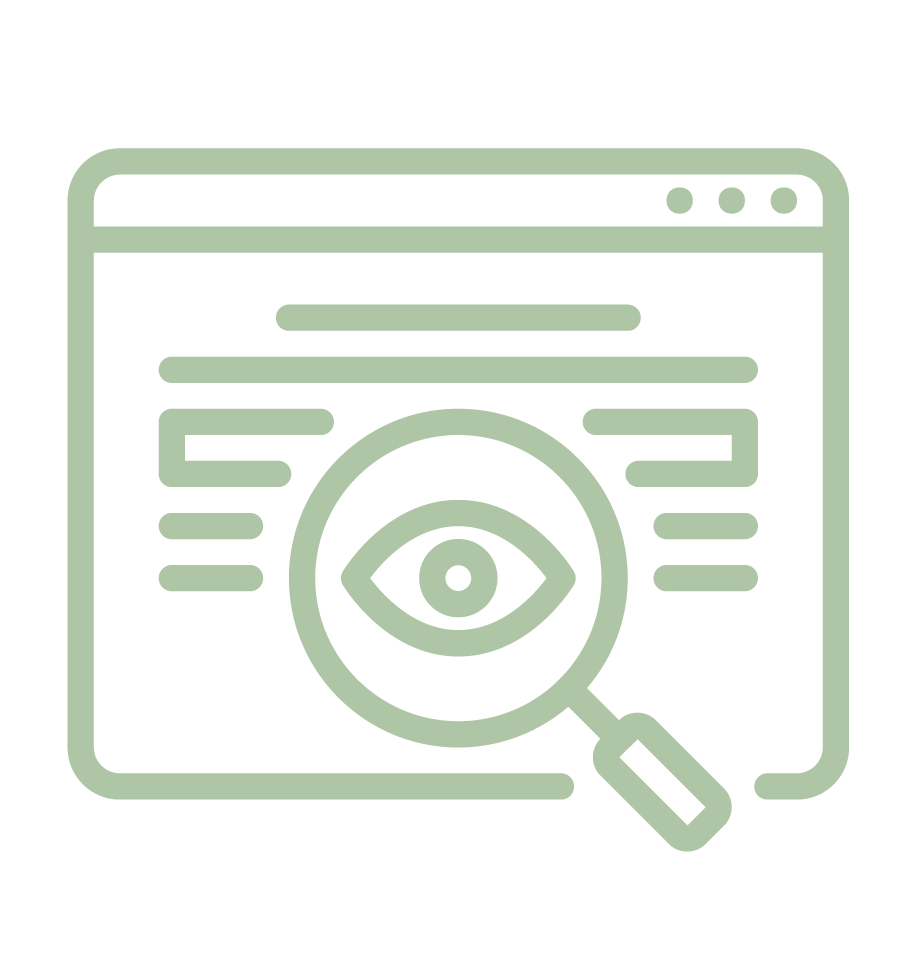 Une illustration d'une page web avec une loupe mettant en évidence un œil, symbolisant la surveillance ou la recherche en ligne.