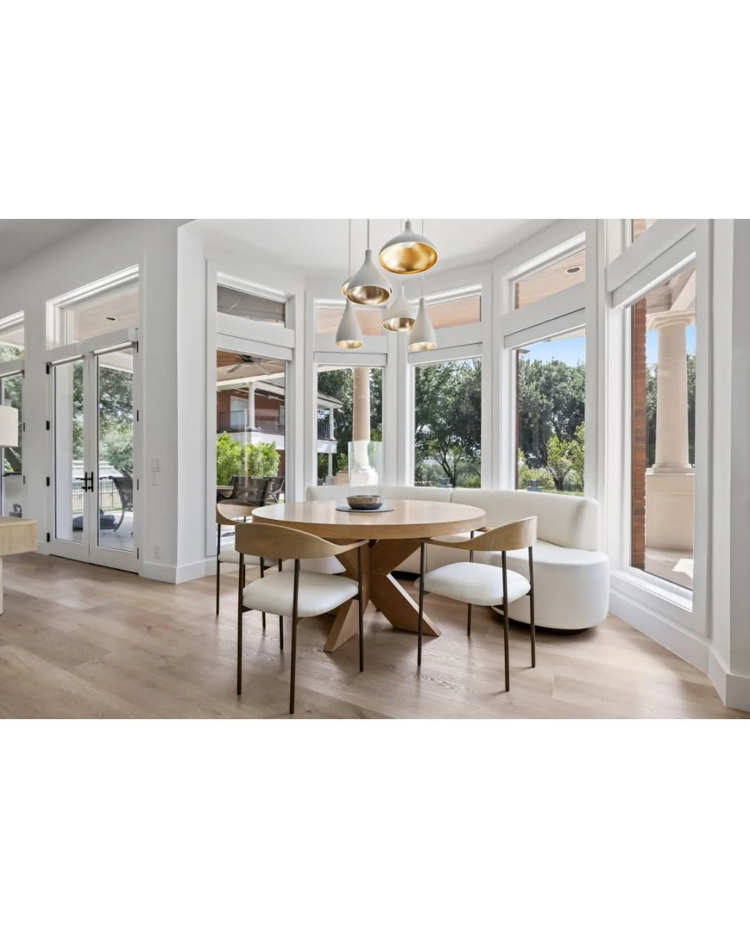 This breakfast nook has become one of my favorite spaces in the house and was recently featured in Luxe Magazine. I always enjoy when clients bring me design challenges to solve. This table could only accommodate four chairs, but with a family of fiv