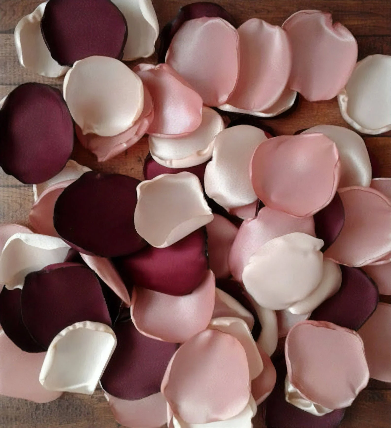 Silk rose petals pink, white, and red