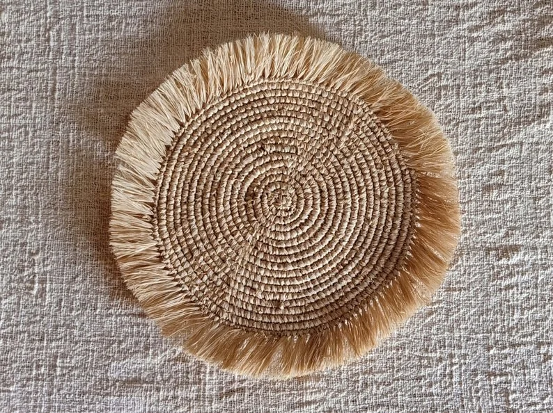 Brown fringe boho charger