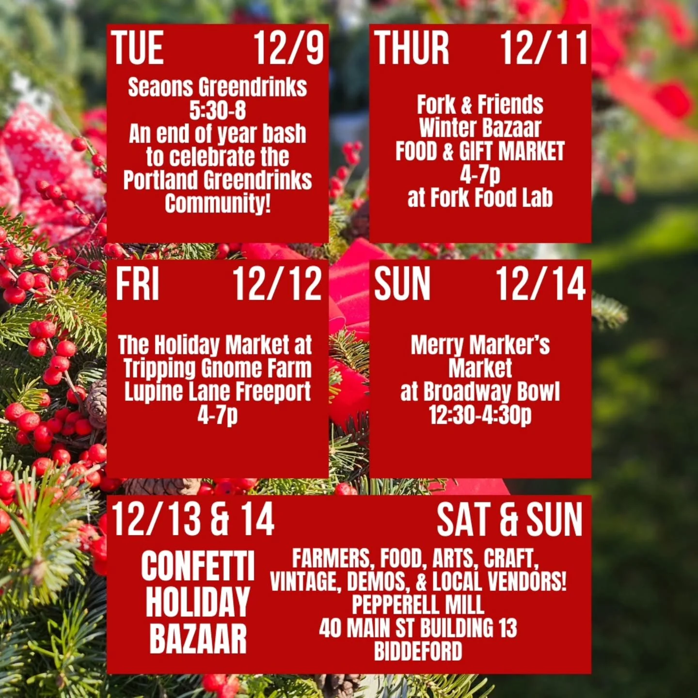 THIS WEEK FEELING FESTIVE! 
FIND US:
TUESDAY @portlandgreendrinks year end celebration! We'll be serving up some delicious mulled cider!

THURSDAY @forkfoodlab for the Winter Bazaar!
Skip the mall &amp; shop small!

FRIDAY @trippinggnome farm for the