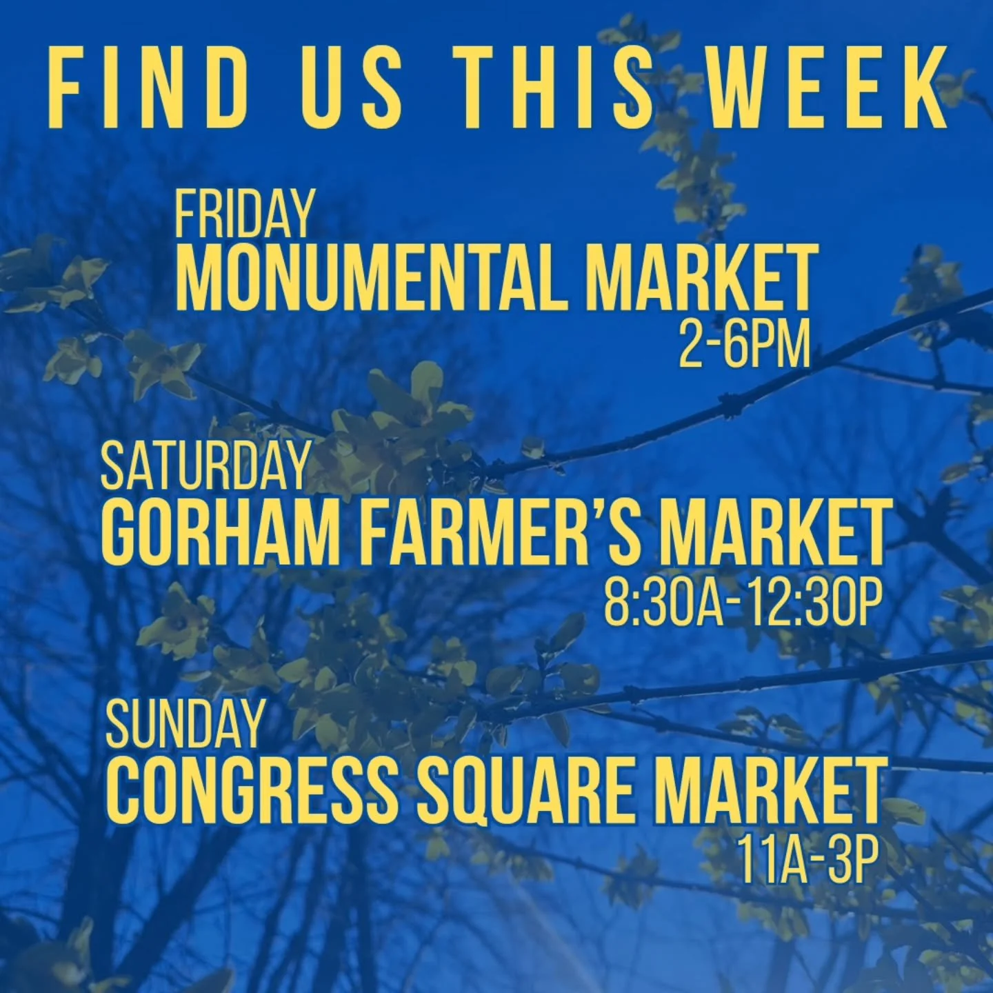 This weekend find us popping up as the outside market season kicks off!!

FRIDAY find us in Monument Square alongside farms, makers, artists &amp; more for the Monumental Market happening right alongside FIRST FRIDAY ART WALK so pop on in!

SATURDAY 