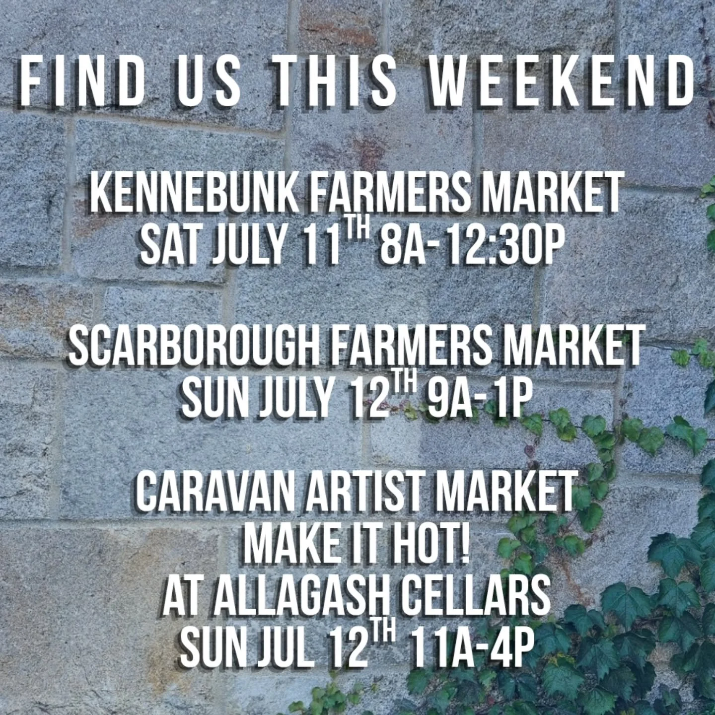 Catch us and all our classics PLUS more STRAWBERRY JALAPENO this weekend!

Saturday back @kennebunkfarmersmarket &amp; TWICE on Sunday! 
Find me @scarboroughfarmersmarket and see Dillon @caravan_artistmarket 

See you there loves!