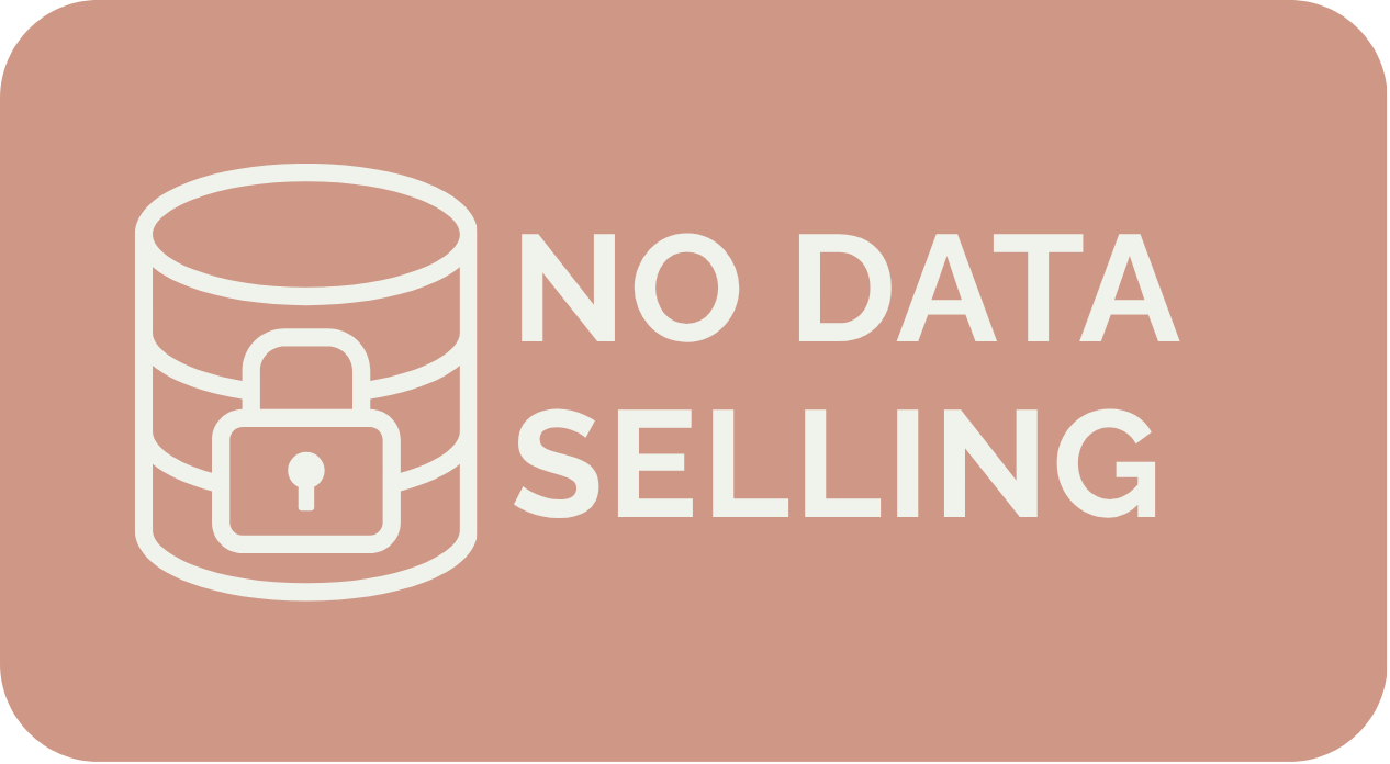 Image with a database icon and lock symbol next to the text "NO DATA SELLING" on a brown background.