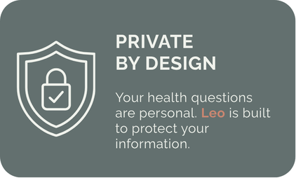Private by design health information security notice with shield and lock icon.