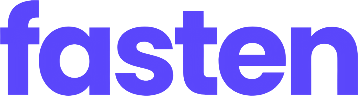 The word 'fasten' in large purple letters on a black background.