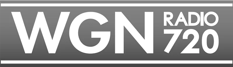 WGN Radio 720 logo with large white letters on a gray background