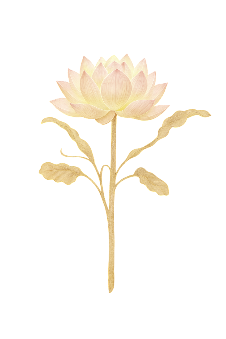 Fleur de lotus blanche avec plusieurs feuilles sèches sur un fond transparent.