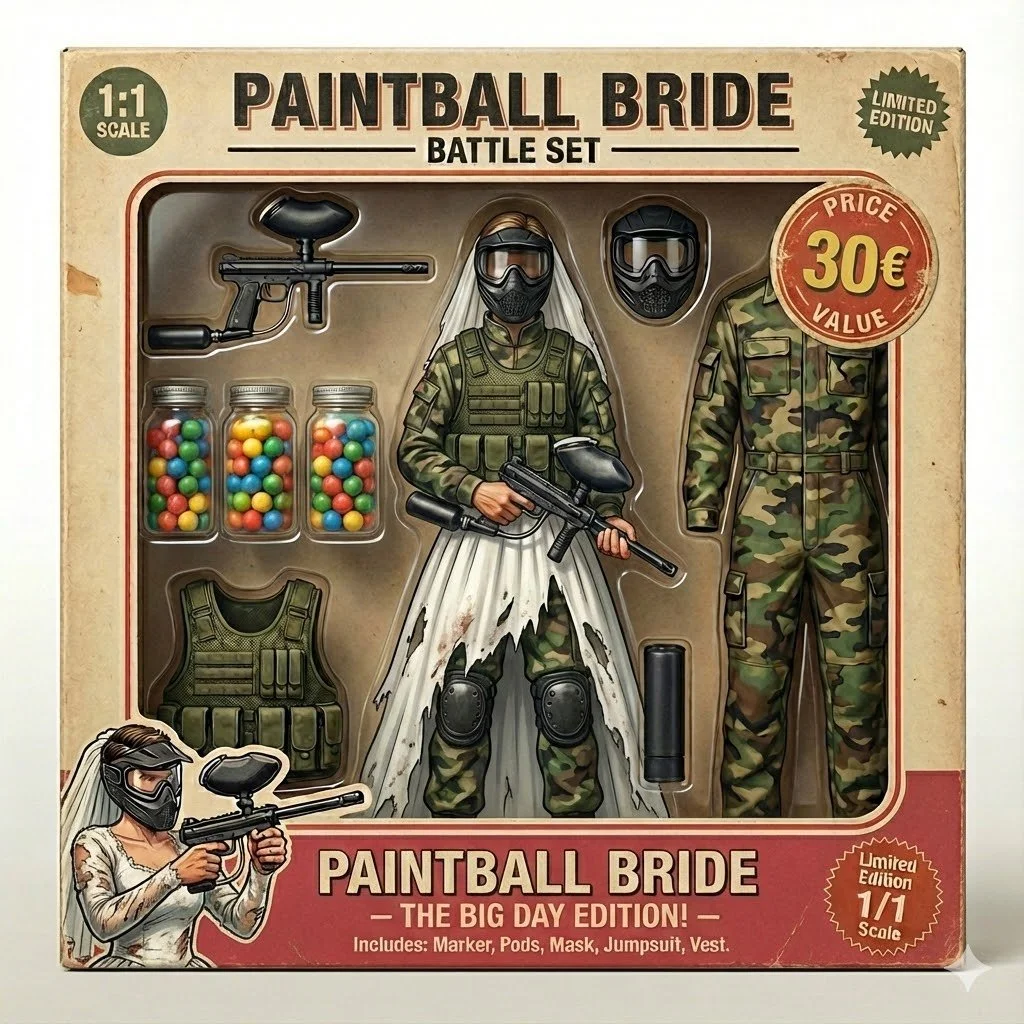 Conjunto de brinquedo de mergulhador de paintball com acessórios, incluindo marcações, pod, máscara, macacão, colete, capacetes e balas coloridas, em embalagem de edição limitada.
