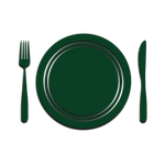 Silhouette of a plate with a fork on the left and a knife on the right